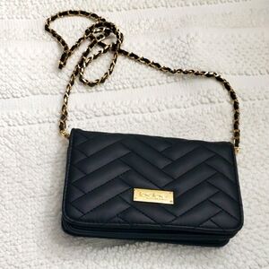 BEBE Black Quilted Crossbody Bag with Gold Chain